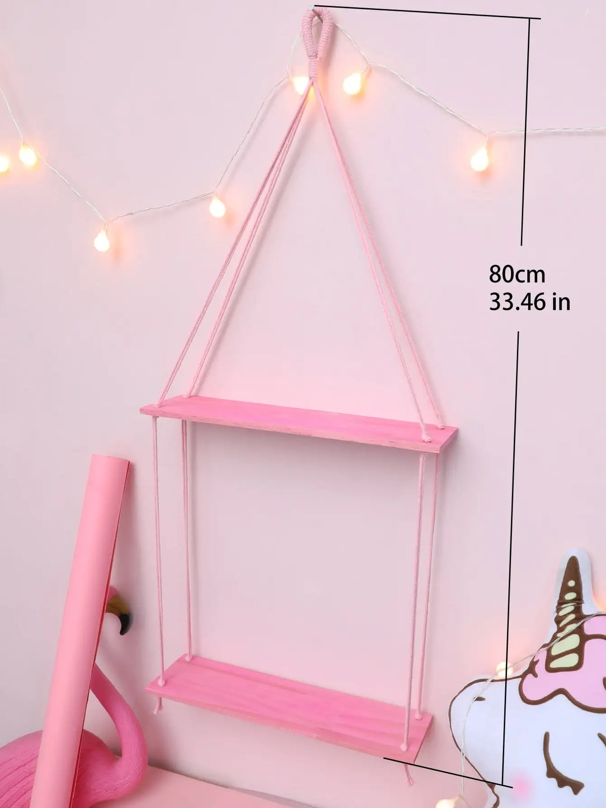 1/2-Tier Pink Hemp Rope Wooden Plant Flower Pot Tray Display Stand Storage Rack Wall Shelves Floating Wall Shelf Home Decoration