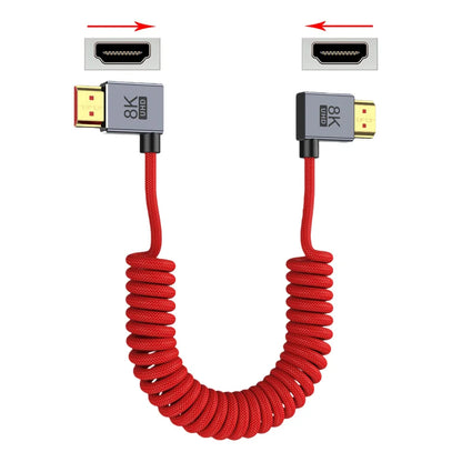 90 Degree HDMI‑Compatible Cable Coiled Spring Braided 8K 60Hz 4K 120Hz 48Gbps Male‑to‑Male Stretch Wire for Camera Field Monitor
