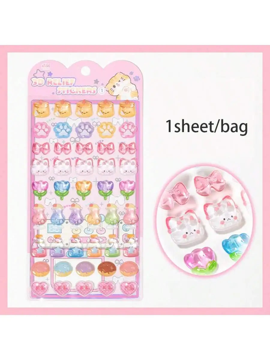 1Pc/Pack Cute 3D Embossed Stickers Material Perfect For Handmade Diy Scrapbooking Journaling Supplies Phone Case Photo Frame