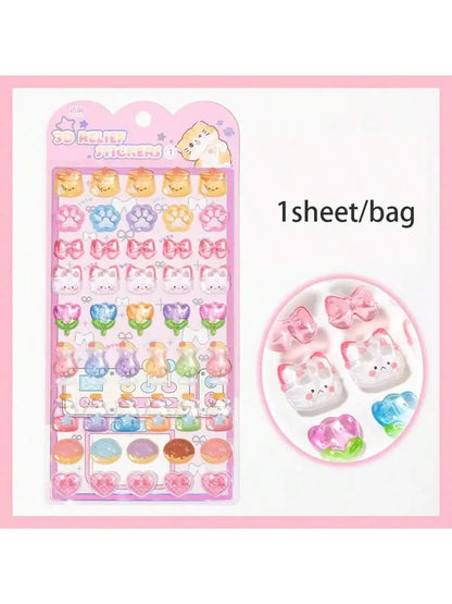 1Pc/Pack Cute 3D Embossed Stickers Material Perfect For Handmade Diy Scrapbooking Journaling Supplies Phone Case Photo Frame