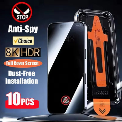 10PCS Privacy Screen Protector Dust Free Installation Protector for iPhone 15 14 13 12 11 16 17 Pro Max Anti-Spy Tempered Glass