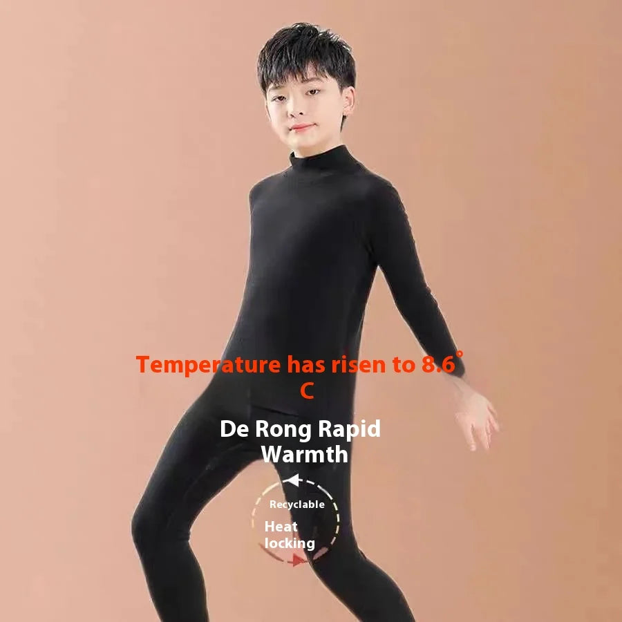 Children's Boys De Velvet Thermal Suit Reversible Medium High Neck Thermal Children's Autumn Clothes Autumn Pants Underwear