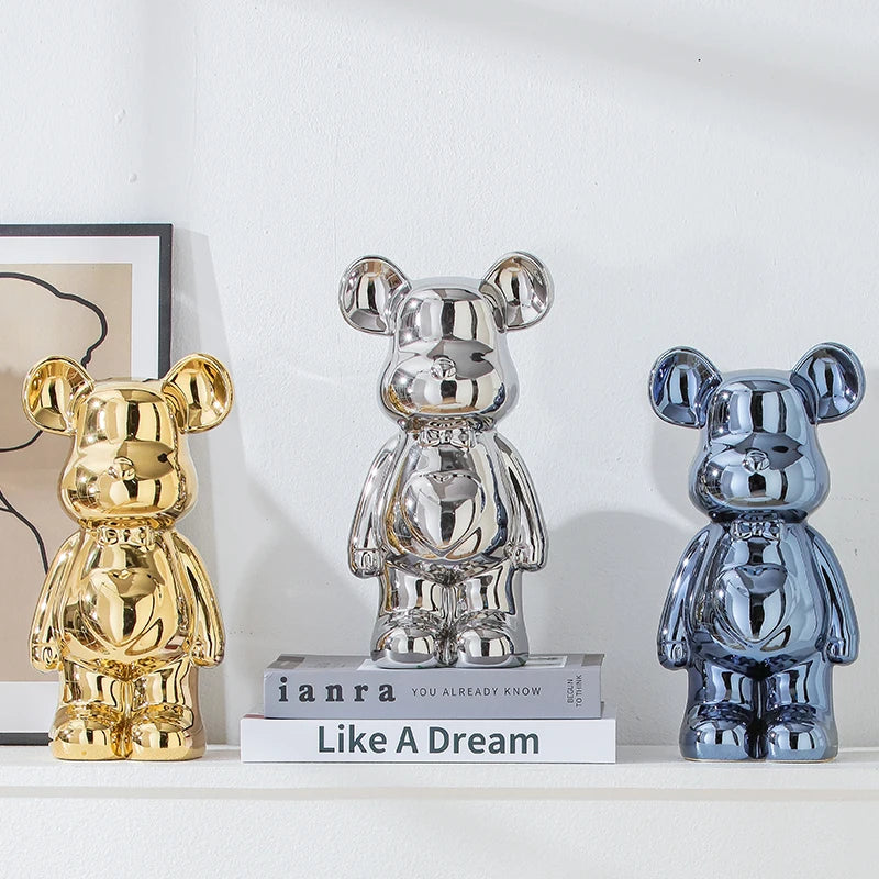 17/27/cm Aesthetic Bear Brick Ceramic Statue Teddy Bear Decor Action Figure Sculptures Ornament for Room Home Decoration Crafts