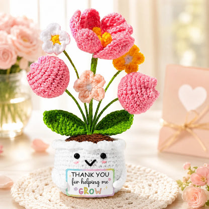 Positive Crochet Handmade Amigurumi Doll Emotional Support Pocket Hug Knit Plant Flower Encouragement Gift for Friends Coworker
