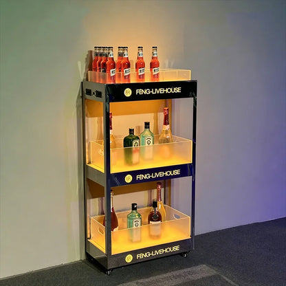 Mobile Stainless Steel LED Champagne Wine Rack Bar Lighting Import Liquor Display Cabinet Pub Liquor Display Cabinet