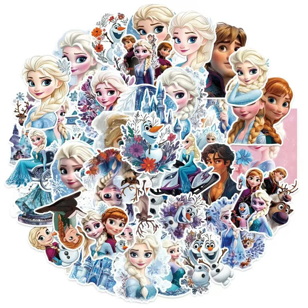 •50pcs Cartoon Elsa Stickers Princess Anna Cute Decal Laptop Phone Fridge Suitcase Diary Scrapbooking Sticker