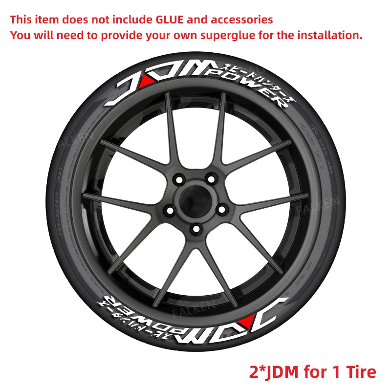 Permanent JDM Tire Letter Stickers White Rubber Tire Decals Universal Fit Car Wheel Sidewall Sticker DIY Racing Drift Style