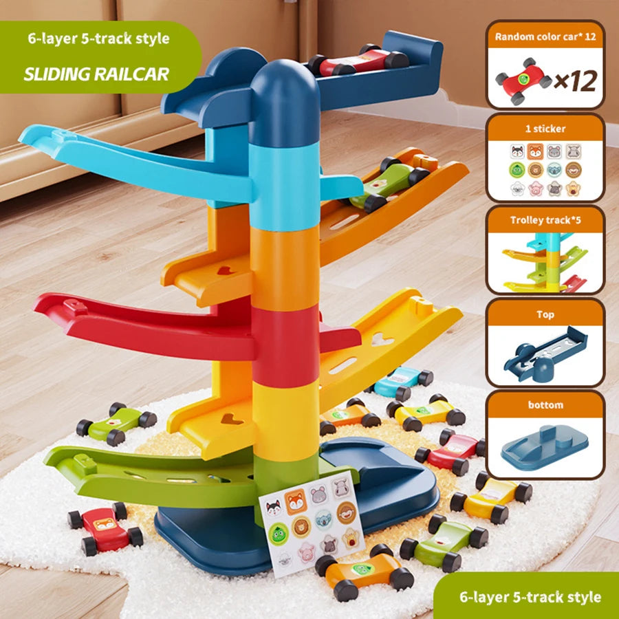 Cartoon Puzzle Children'S Gliding Track Car Mini Car Inertia Girl Baby 3-Year-Old Boy Toy Multi Layer Cartoon Puzzle Slide Car
