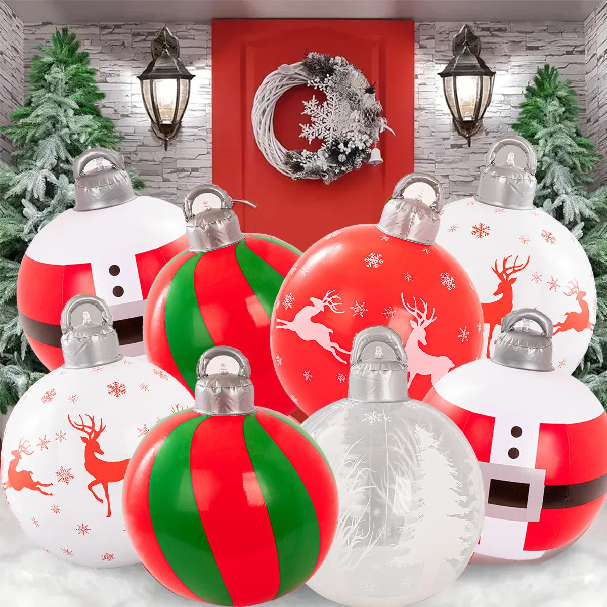 2Pcs 40cm PVC inflatable Christmas decoration ball ornament. Christmas outdoor holiday yard lawn porch decoration