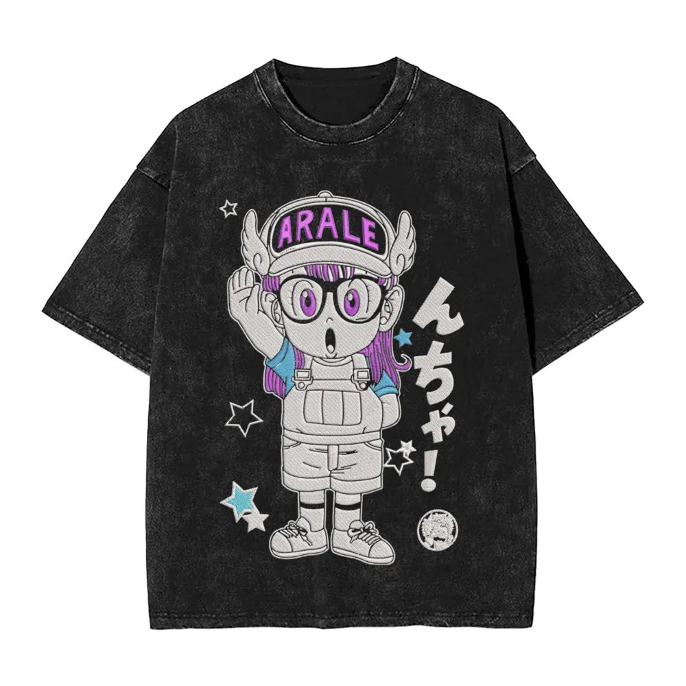 Oversized Cosplay Costumes Dr.SLUMP 2026 Summer New Product Y2K Street Hip Hop Retro Men's Washed T-shirt