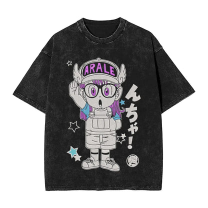 Oversized Cosplay Costumes Dr.SLUMP 2026 Summer New Product Y2K Street Hip Hop Retro Men's Washed T-shirt