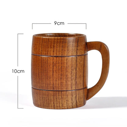 320ml Handcrafted Wooden Coffee Mug Natural Drinkware Cup Vintage Solid Wood Beer Mug with Handle Eco-Friendly Cup