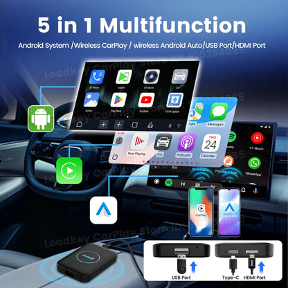 2026 CarlinKit HDMI Android Ai Box Wireless Carplay Android Auto For Youtube Netflix IPTV 5 IN 1 WIFI 5GHZ USB A Plug And Play