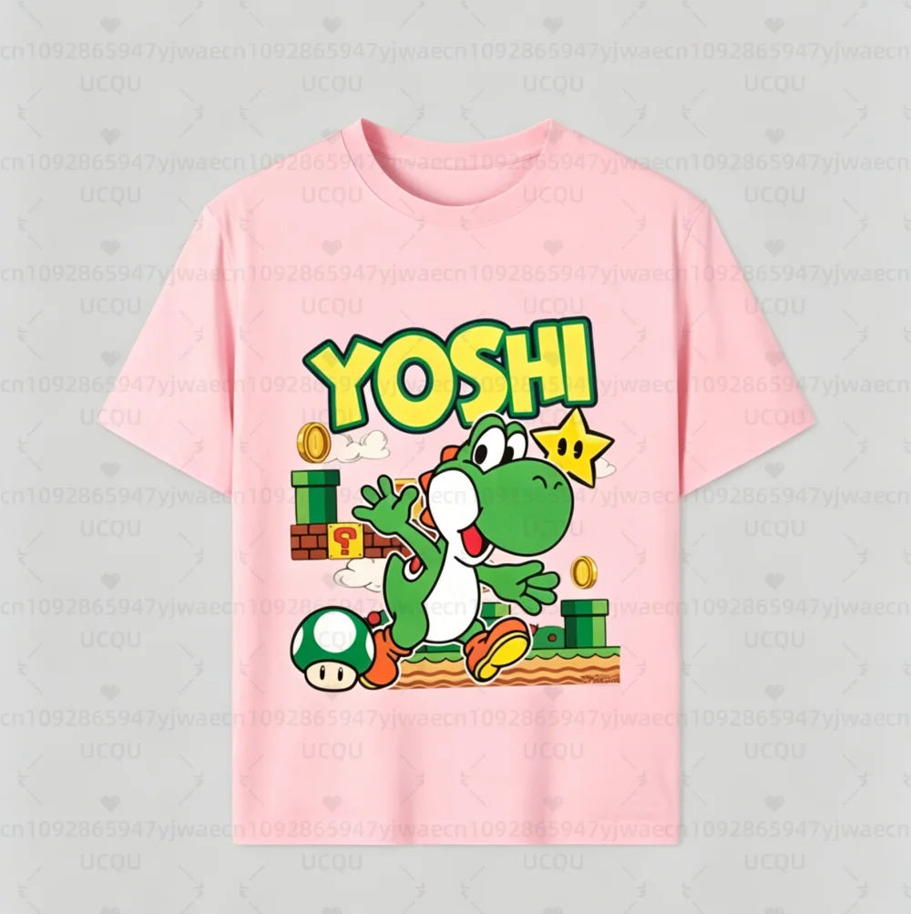 Boys Girls Family Kids T-shirt Tops Summer Cartoon Yoshi Men's Women's Short Sleeve T-shirt Tops Suitable For Adults And Kids