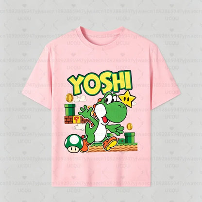 Boys Girls Family Kids T-shirt Tops Summer Cartoon Yoshi Men's Women's Short Sleeve T-shirt Tops Suitable For Adults And Kids