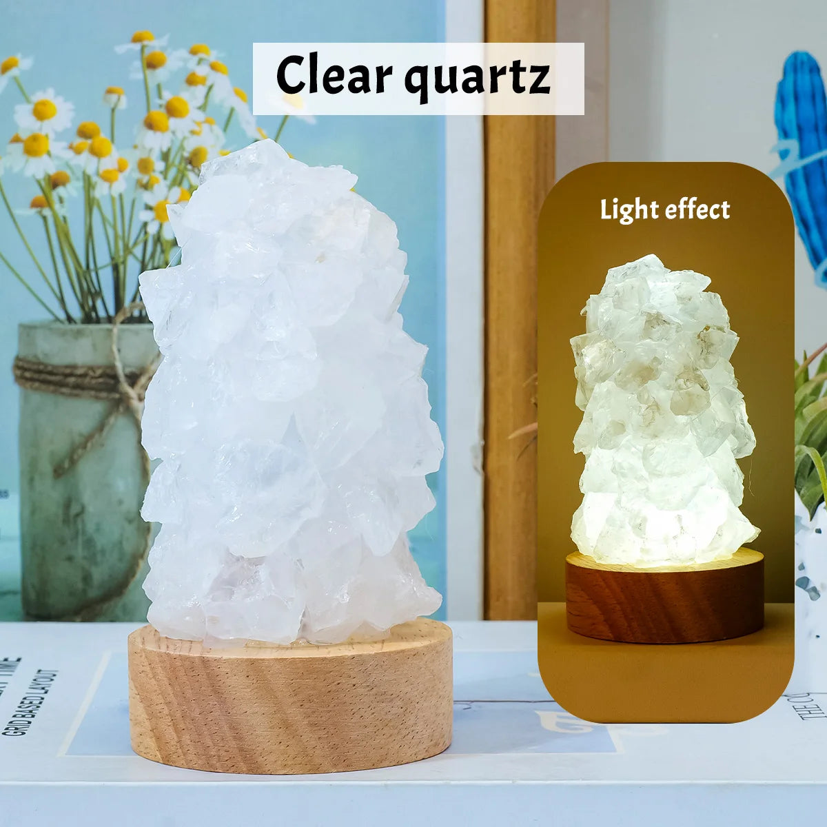 1PC Citrine Crystal Wishing Lamp with Natural Amethyst Raw Stones, Dimmable USB Night Light with Switch, for Home & Bedroom Deco
