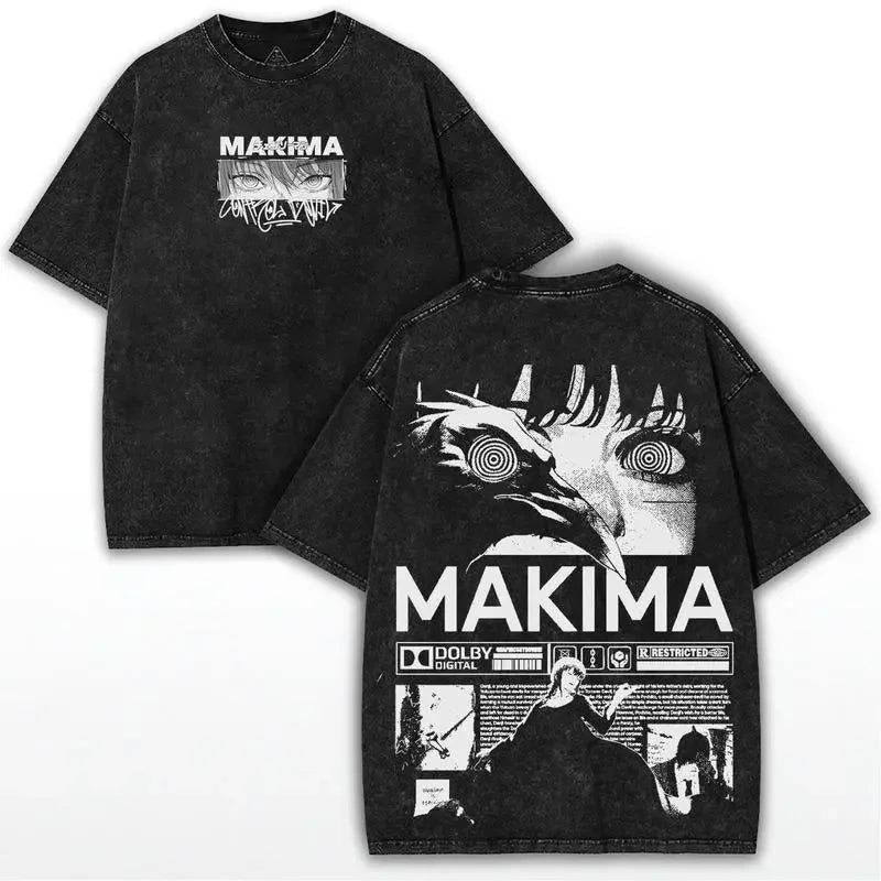 Chainsaw Man Makima Manga T-shirt Men Women Clothing Vintage Washed T Shirt Summer Short Sleeve Cotton Tees Tops 2026 New Summer