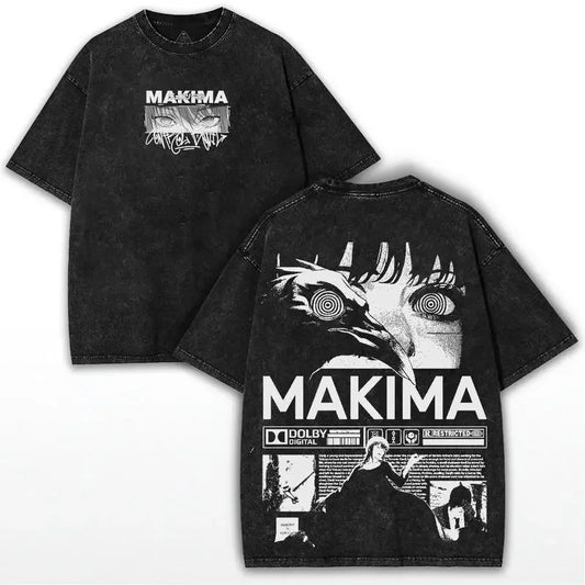 Chainsaw Man Makima Manga T-shirt Men Women Clothing Vintage Washed T Shirt Summer Short Sleeve Cotton Tees Tops 2026 New Summer