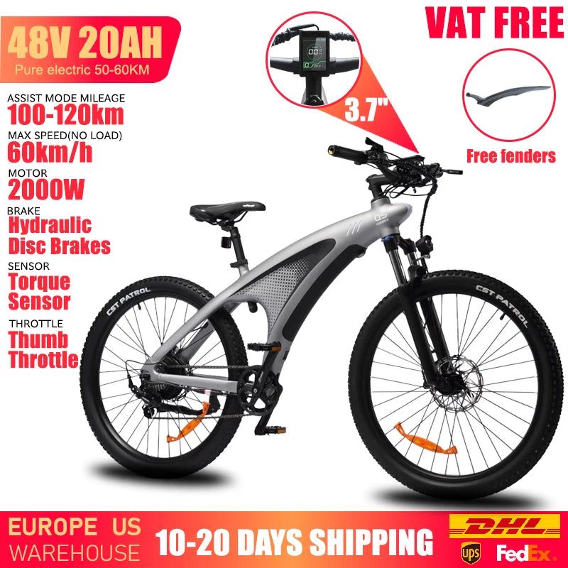 HUANCI Q5 Electric Bike for Adults Mountain Tire E Bike 48V 20Ah Battery Electric Bicycle for Commuting Long Range