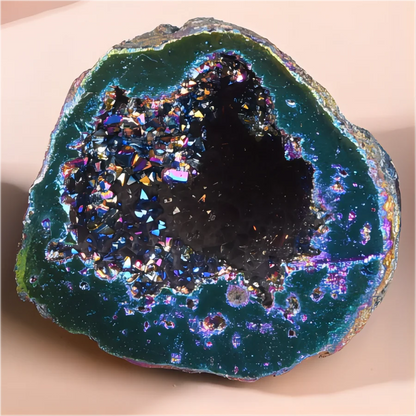 1PC Natural Agate Plated/Electroplated Cornucopia Crystal Cave Raw Stone Bare Stone Display Mineral Specimen Decoration Fortune