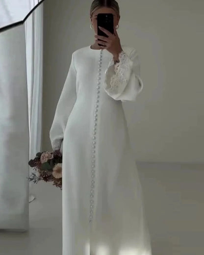 Modest Wedding Dresses Bride 2026 Luxury Slit Buttons Bridal Dress Lace Long Sleeve Arab Bride Dress Wedding Gowns Customized