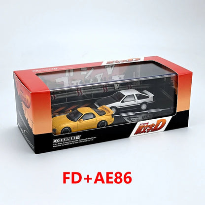 Anime 1:64 first text D AE86 RX7 NSX with scene set Alloy die-cast simulation car model,adult decoration,boy toy,children's gift