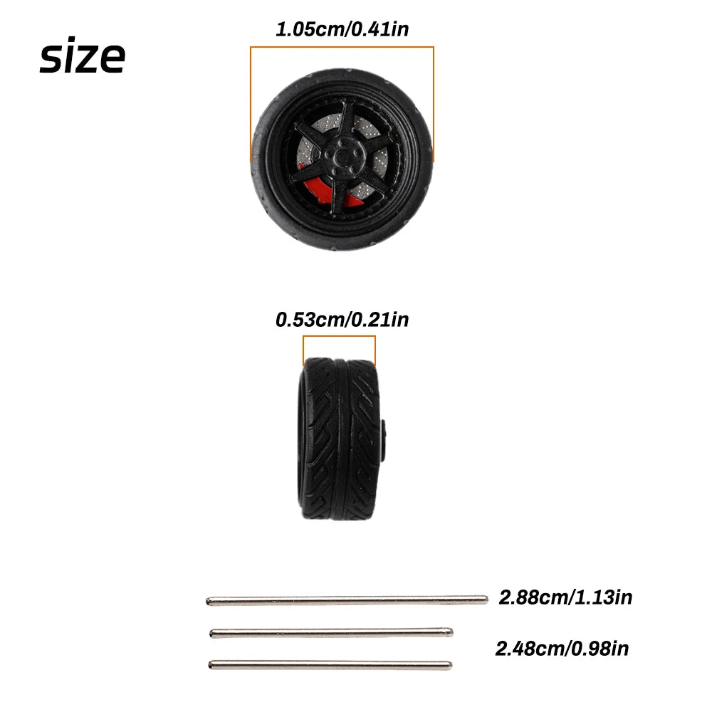 Kicarmod 1/64 10.5mm Alloy Model Wheels with Magnetic Hub Caps-with Rubber Tires for Tomica Custom Diecast Cars