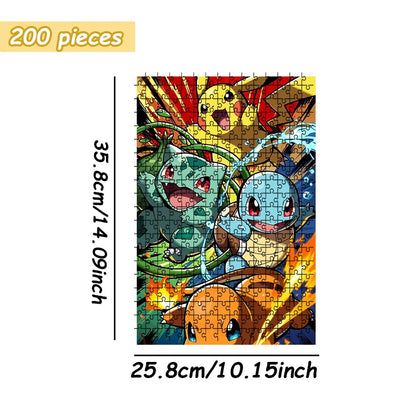 Kanto Starters with Pikachu Gen 1 Pokemon Dynamic Anime Wooden Jigsaw Puzzle 108/200/300/500/1000pcs Color Box