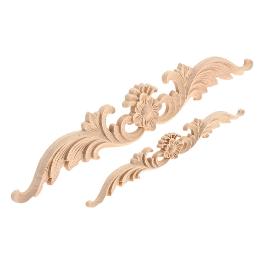 2pcs 20cm/30cm Unpainted Wooden Carved Applique Strip Decal Cut-out Flower Branch Vintage Decor Cabinet Door Wall Furniture