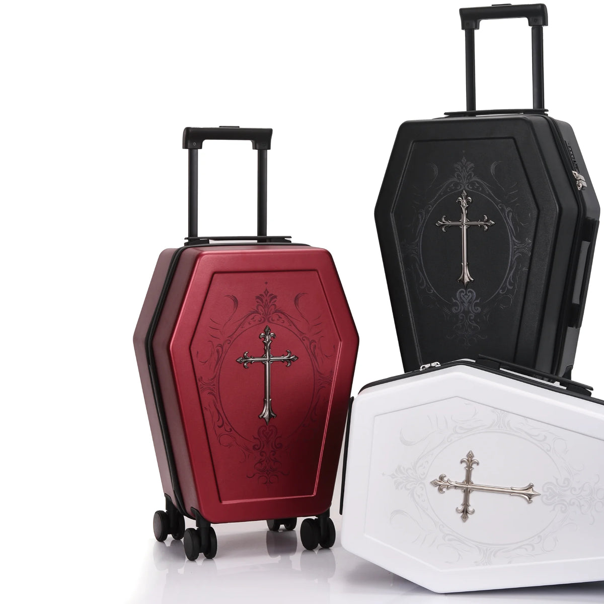 Unique Design Gothic Coffin Suitcase Halloween Travel Bag Black Retro Trunk Vampire Themed Suitcase Dark Aesthetic Luggage