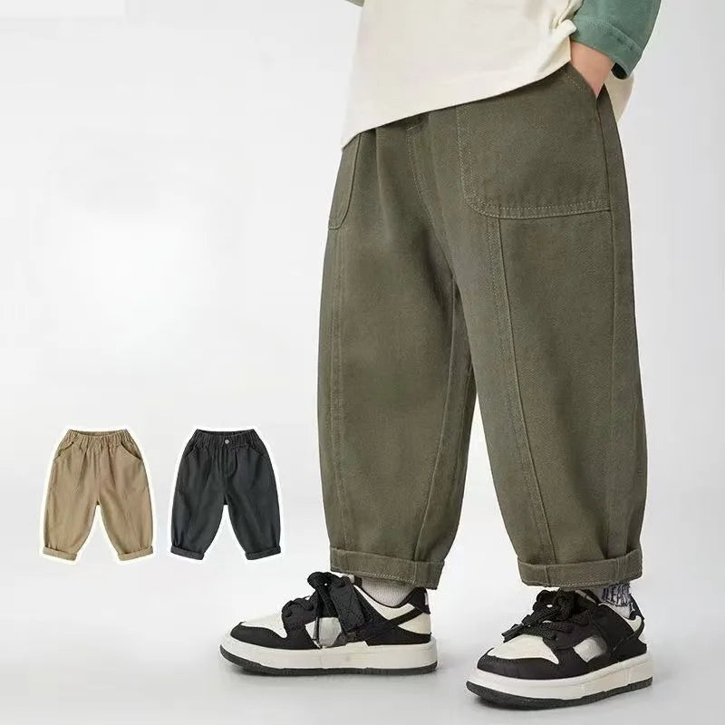 Boys Pants 1-6 Years Straight Trousers Spring Autumn Casual Solid Color Children Clothing Toddler Boys Daily Wear Kids Bottoms