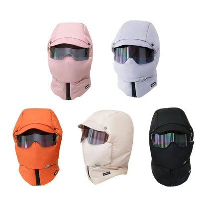 Winter Ski Hat Warm Windproof Full Cover Balaclava Mask with Glasses Adjustable Thermal Plush Thickened Unisex Motorcycle Mask
