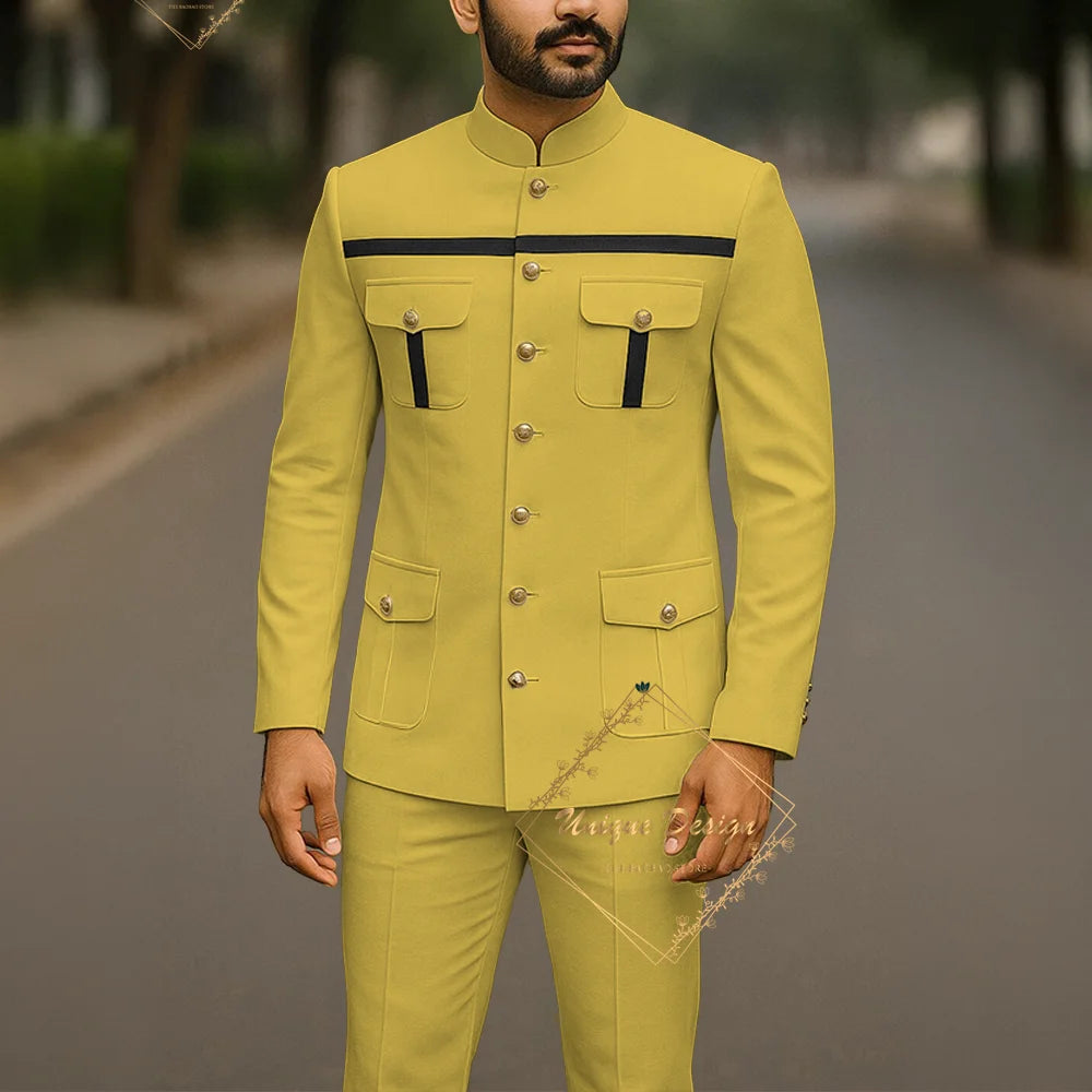 Ivory Formal Safari Suit Custom Made Indian Menswear for Wedding Groom Men's 2pcs Set Jacket Pants Slim Fit Party Dress