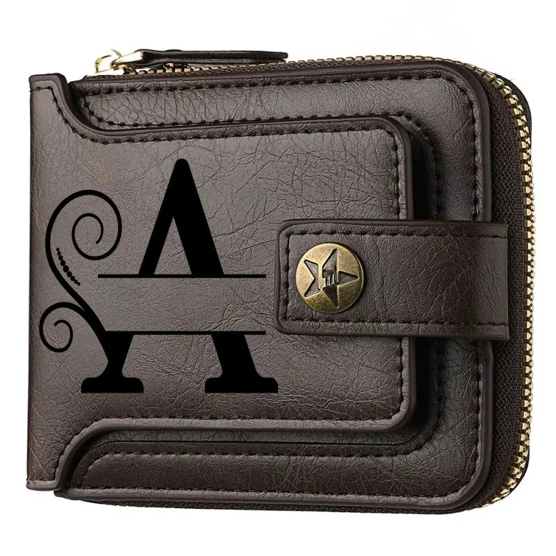 Personalized  PU Leather Chain Short Wallet For Man, Engraved Name&Text Bifold Stylish Brown Wallet For Man Valentines Birthday