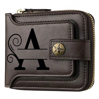 Personalized  PU Leather Chain Short Wallet For Man, Engraved Name&Text Bifold Stylish Brown Wallet For Man Valentines Birthday