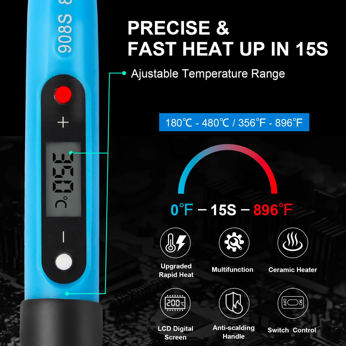 80W 19-in-1 Soldering Iron Kit– LCD Digital Adjustable Temp Welding Tool for Electronics, with Solder Wire, Tips & On/Off Switch