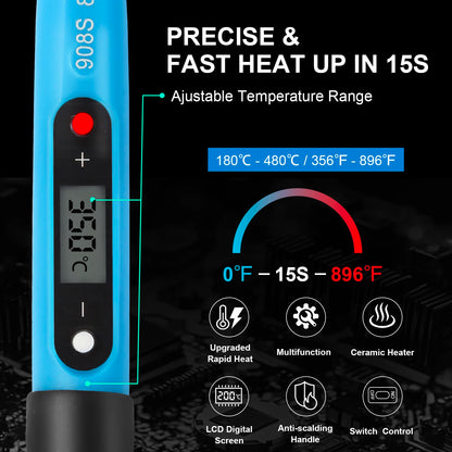 80W 19-in-1 Soldering Iron Kit– LCD Digital Adjustable Temp Welding Tool for Electronics, with Solder Wire, Tips & On/Off Switch