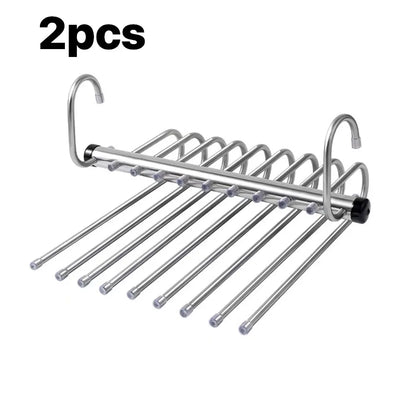 Stainless Steel Folding Pants Hanger – Multi-Layer Magic Clips & Retractable Space-Saving Organizer