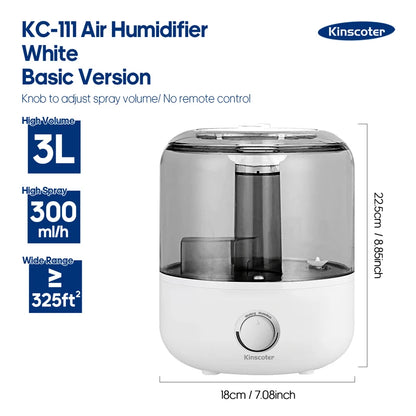 KINSCOTER 3L Air Humidifier Professional Large Capacity Home Humidifier Plant Mist Aroma Diffuser with Remote Control Timer