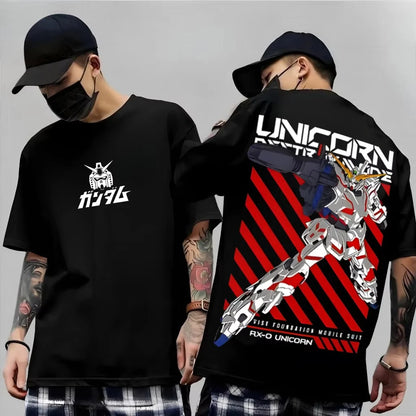 2026 New Japanese Anime Mech Series "Mobile Suit Gundam Summer Short sleeved Printed T-shirt for Men and Women"