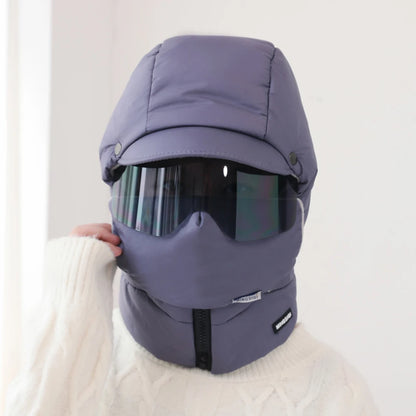 Winter Ski Hat Warm Windproof Full Cover Balaclava Mask with Glasses Adjustable Thermal Plush Thickened Unisex Motorcycle Mask