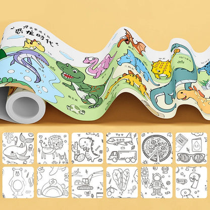 12M Giant Coloring Scroll Kids Doodle Jumbo Drawing Toy Animals Dinosaur Vehicles Food Painting Paper Roll Educational DIY Gift