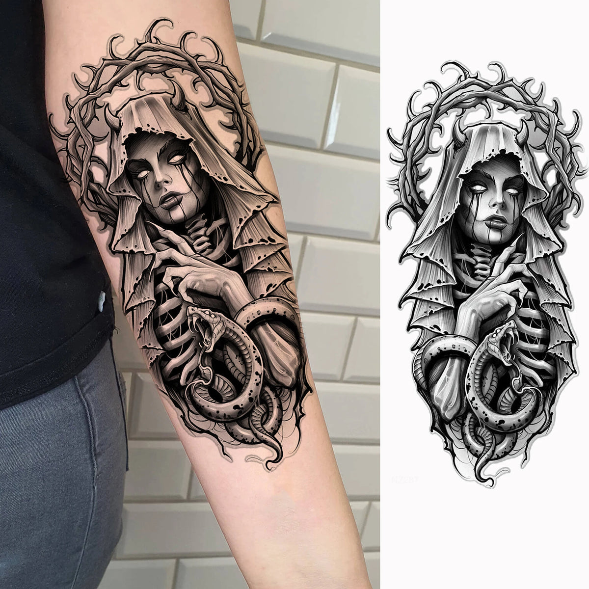 1 Sheets Chicano Prison Gangster Temporary Tattoos For Women Men Adults Fake Tattoo Sticker Water Transfer Self Adhesive Arm Leg