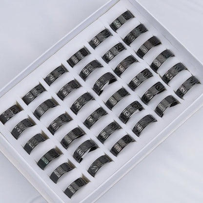 24 Pcs/Lot Top Quality 8mm Engraving Stainless Steel Rings Men Party Gifts Waterproof  Jewelry Size 17-21