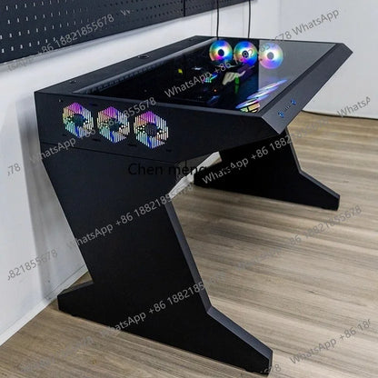 btooer Computer Case All-in-One Desk Cool Sci-fi Water Cooling Irregular Built-in Fully Transparent Large Case E-sports
