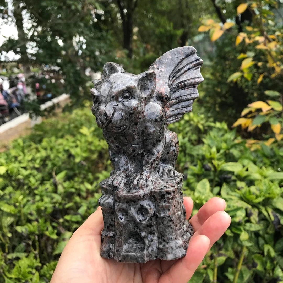 100mm Natural Yooperlite Crystal Gargoyle Hand Carved Polished Quartz Statue Healing Gemstones Crafts For Home Decorations 1pcs