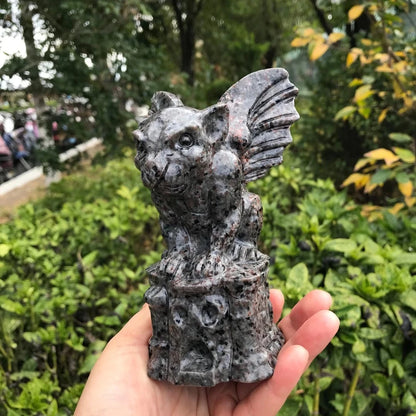 100mm Natural Yooperlite Crystal Gargoyle Hand Carved Polished Quartz Statue Healing Gemstones Crafts For Home Decorations 1pcs