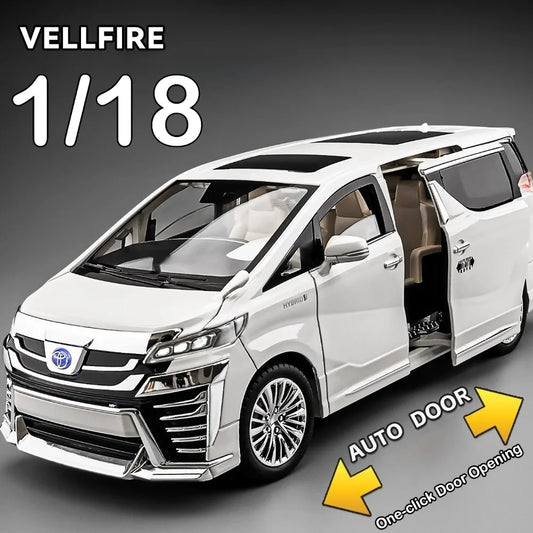 1:18 Vellfire LM300 Alloy MPV Model Diecast Car Toys Sound Light Pull Back Doors Opened Miniature Vehices Christmas Gift for Boy
