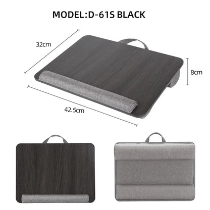 Mumucc Wooden Suspended Bed Study Table, Portable 15 Inch Laptop Desk With Handle, Sponge Cushion AND ABS Slot,Black,Khaki,Brown