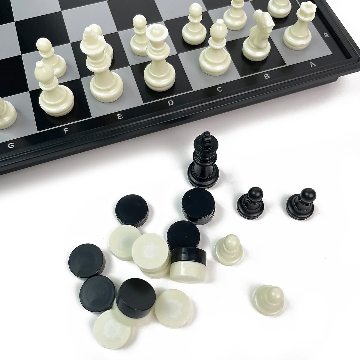 2 in 1 Foldable Magnetic Chess and Checkers Board Game Portable Plastic Chessboard Tabletop Travel Outdoor Game Set